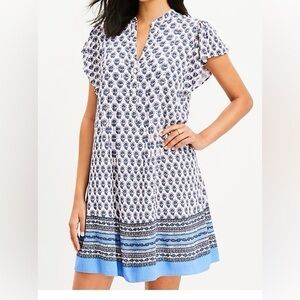 Loft size XS petite border pleated ruffle sleeve swing dress floral